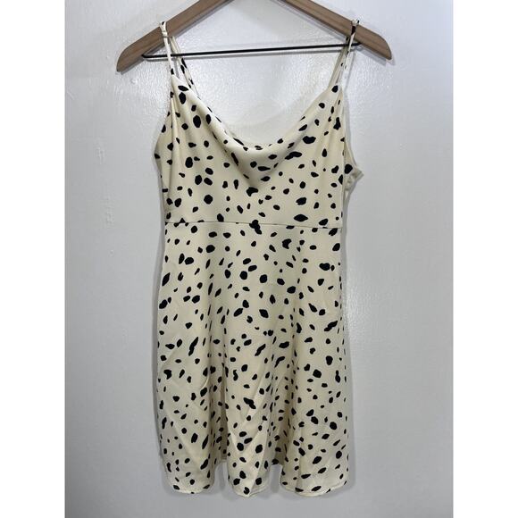 Y2K ASTR The Label Strappy Cowl Neck Satin Slip Mini Dress S Fairy 90s Spotted - Picture 1 of 13